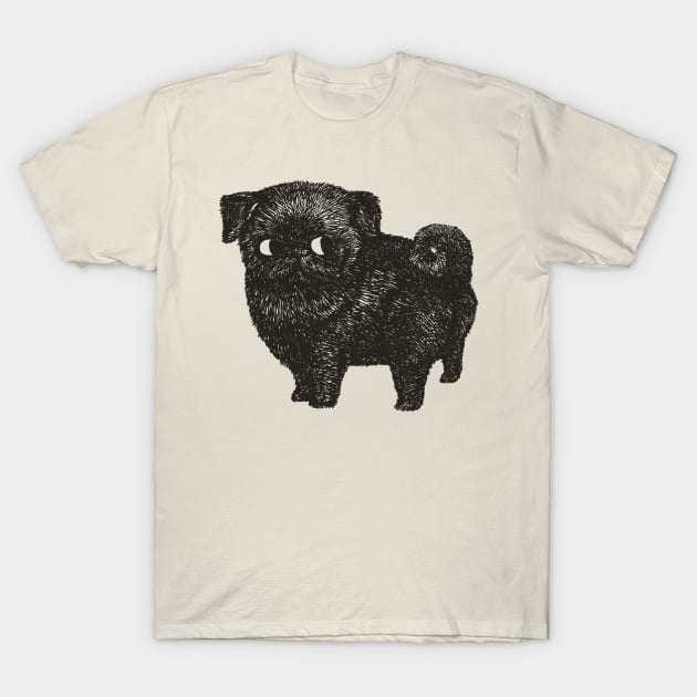 Black Pug T-Shirt by huebucket